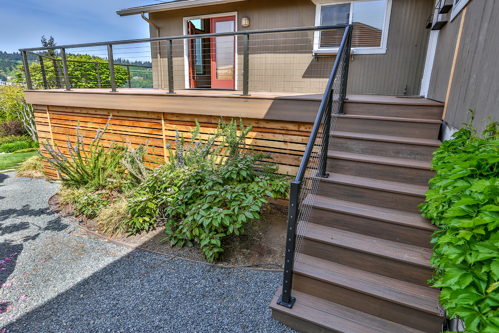 Foto di una terrazza american style di medie dimensioni e dietro casa con parapetto in metallo e nessuna copertura