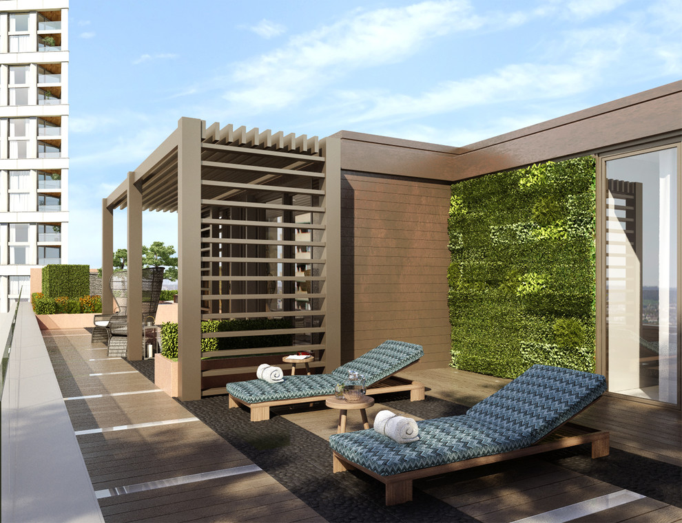 Inspiration för en liten funkis takterrass, med en vertikal trädgård