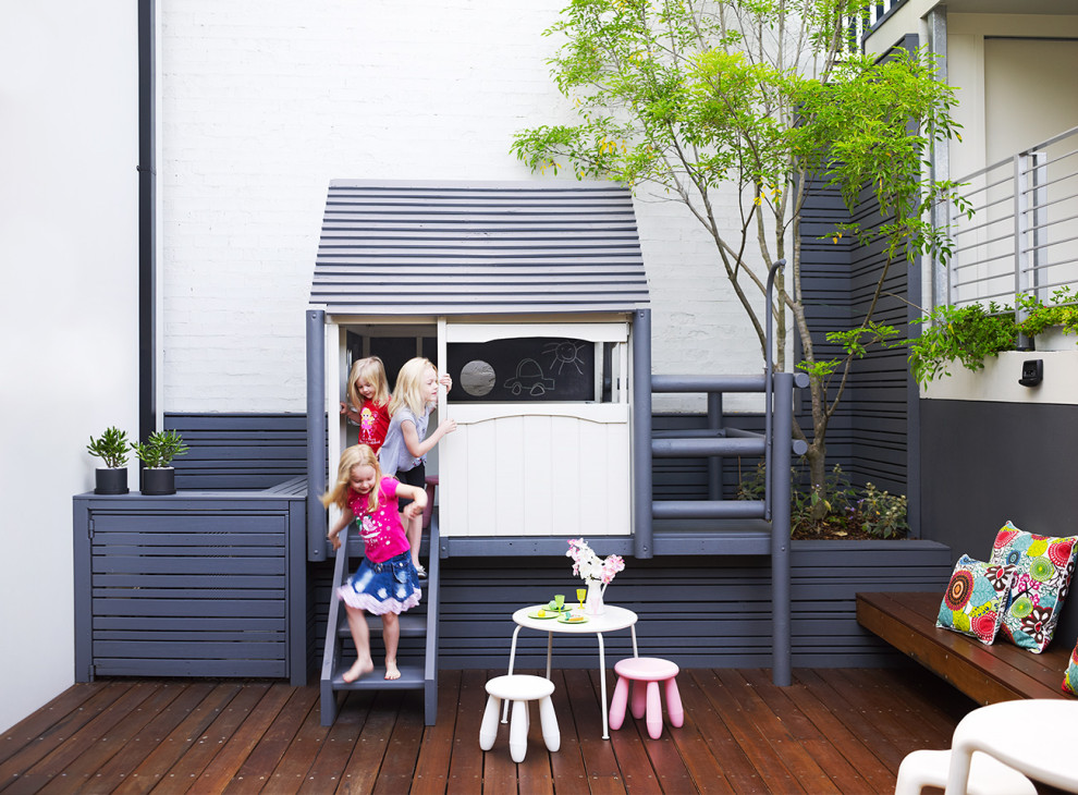 Mittelgroße, Unbedeckte Moderne Terrasse hinter dem Haus in Sydney