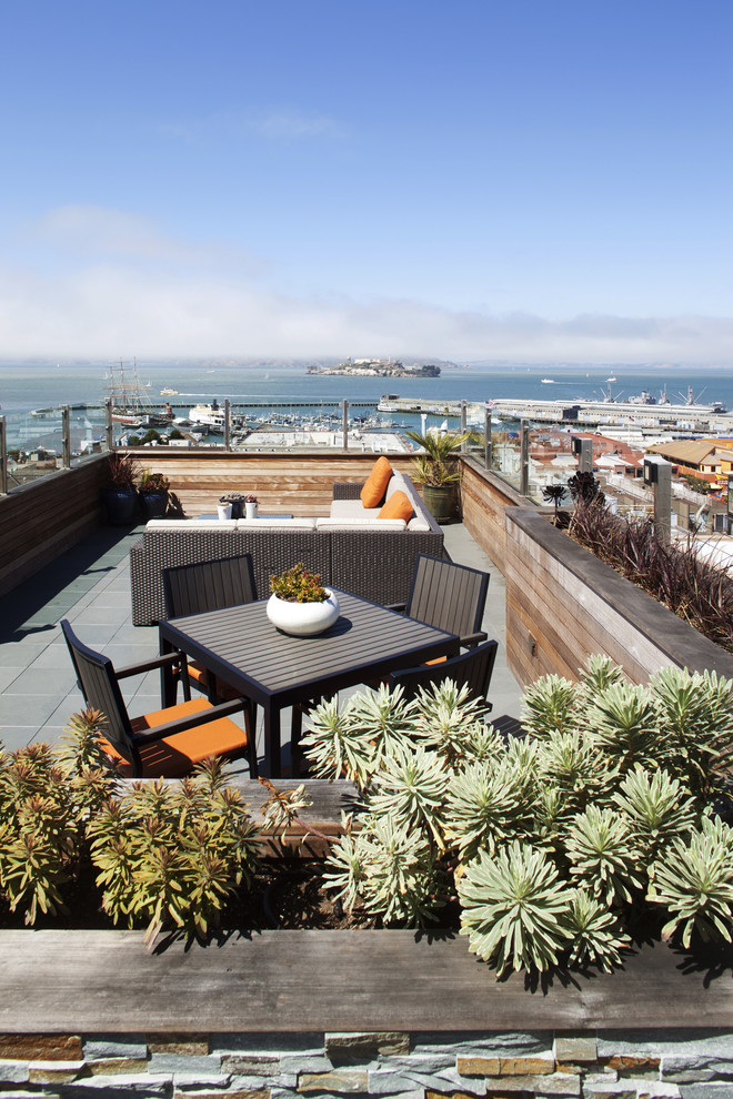 Inspiration for a contemporary rooftop rooftop deck container garden remodel in San Francisco with no cover