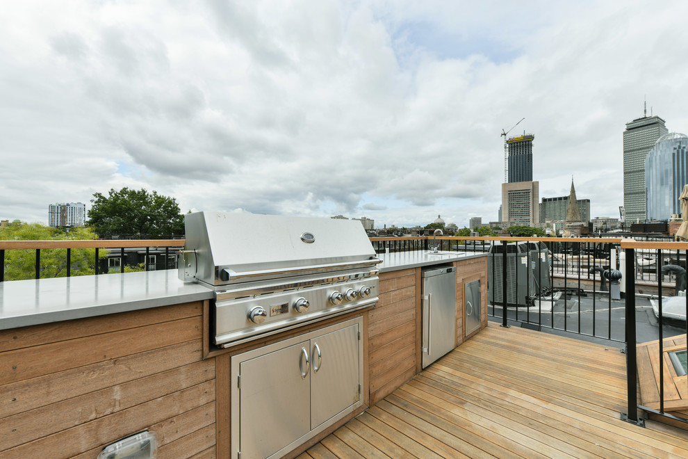 Inspiration for a large contemporary rooftop outdoor kitchen deck remodel in Boston with no cover
