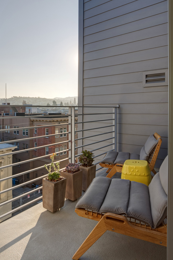 Kleine, Unbedeckte Moderne Dachterrasse mit Kübelpflanzen in San Francisco