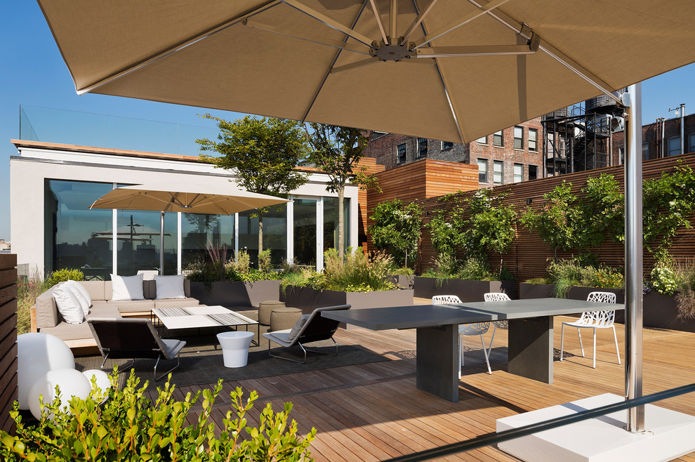 Imagen de terraza actual con jardín de macetas