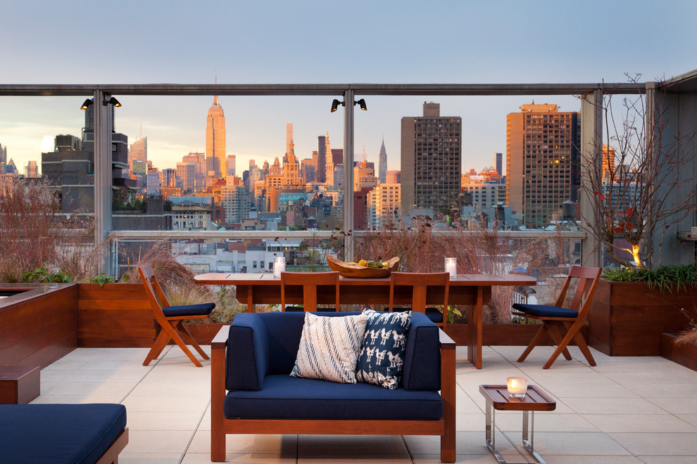 Unbedeckte Moderne Dachterrasse im Dach in New York