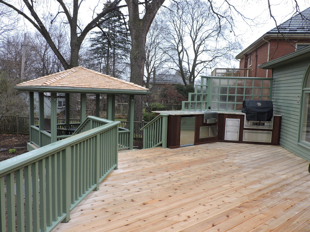 Idéer för mellanstora eklektiska terrasser på baksidan av huset, med utekök