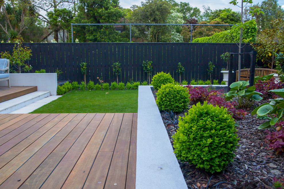 Inspiration for a mid-sized contemporary backyard deck remodel in Christchurch with no cover