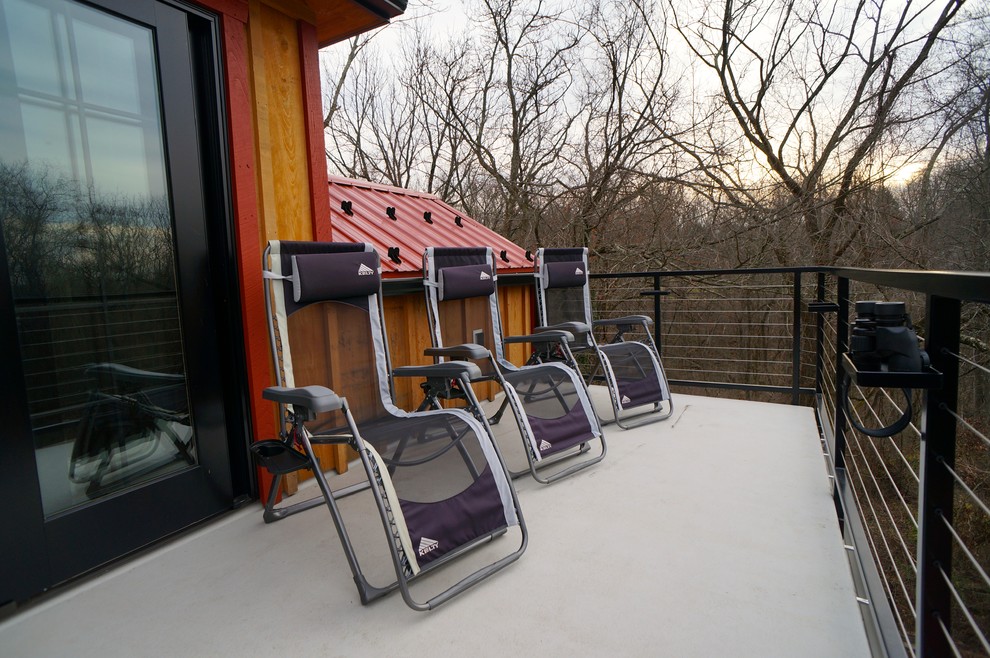 Diseño de terraza campestre pequeña en patio lateral