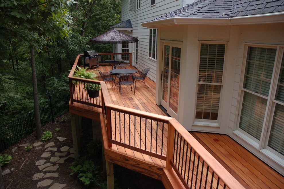 Example of a mid-sized classic backyard deck design in Richmond with no cover