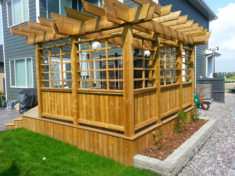 Treated Deck with Custom Privacy Screen and Pergola Craftsman Deck