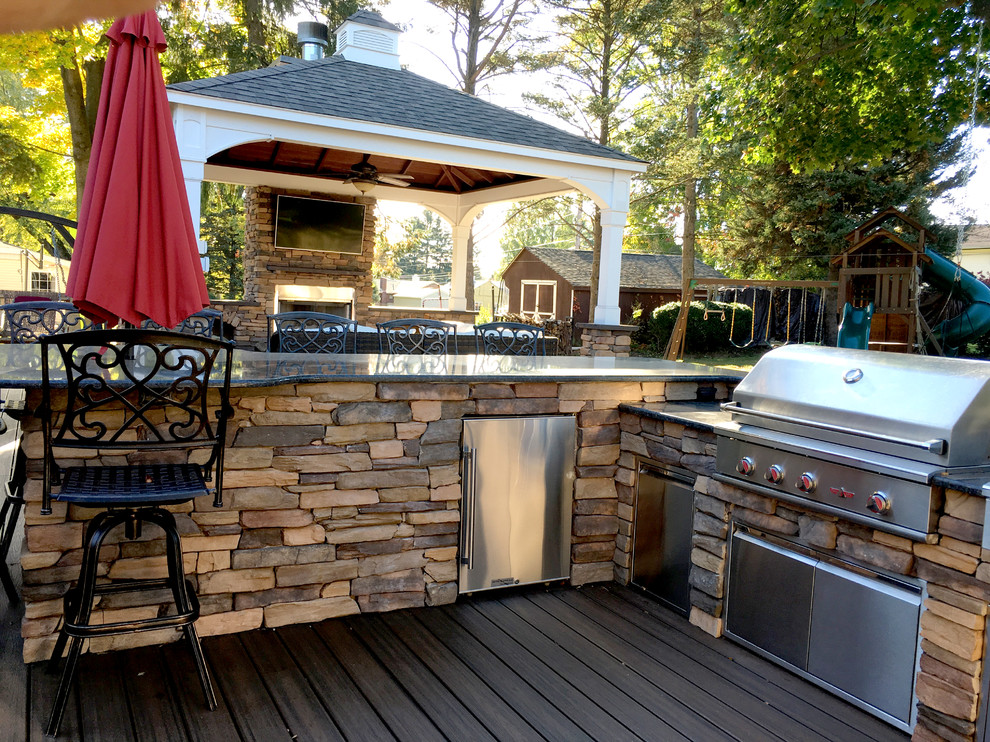 Trex Deck with Outdoor Kitchen and Pavilion - Traditional - Deck ...