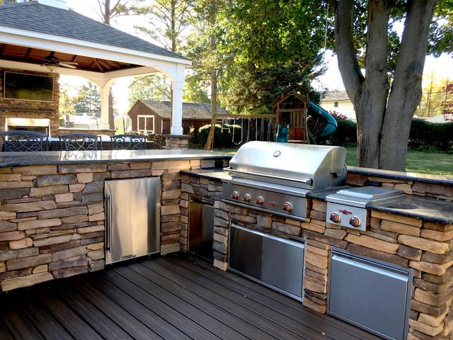 Trex Deck with Outdoor Kitchen and Pavilion - Traditional - Deck ...