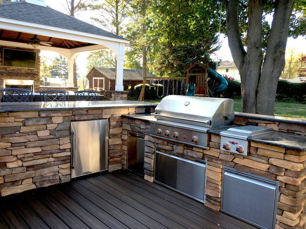 Trex Deck with Outdoor Kitchen and Pavilion Traditional Terrace