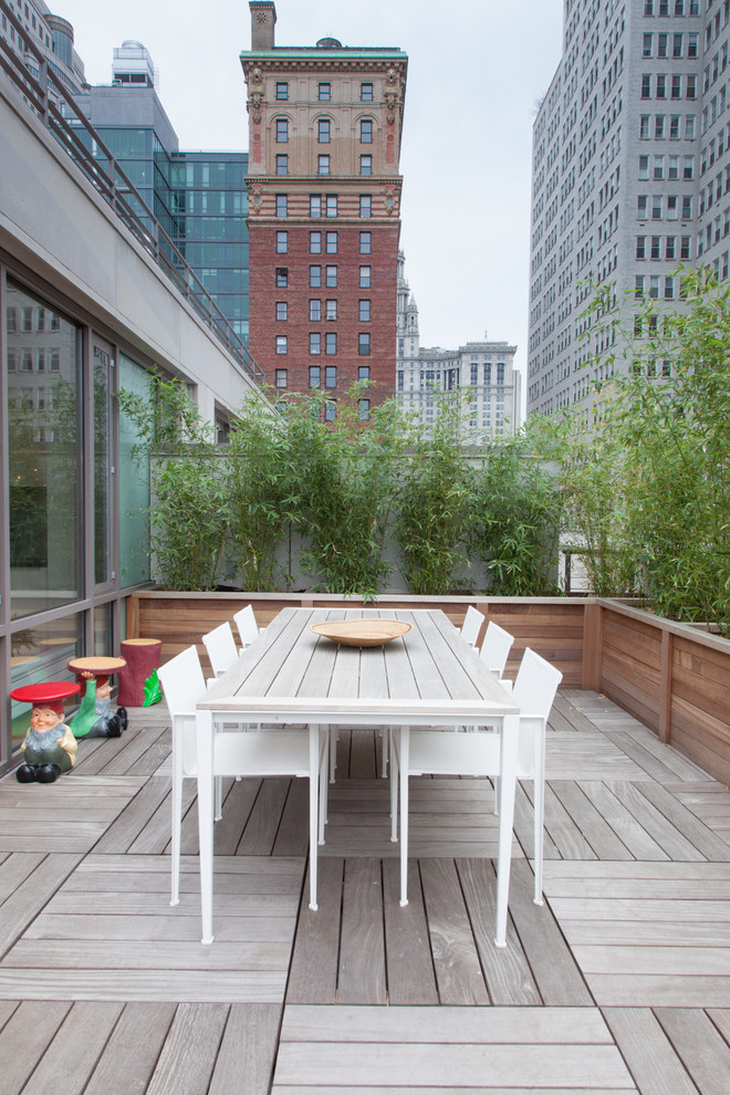 Mittelgroße, Unbedeckte Moderne Dachterrasse im Dach mit Kübelpflanzen in New York
