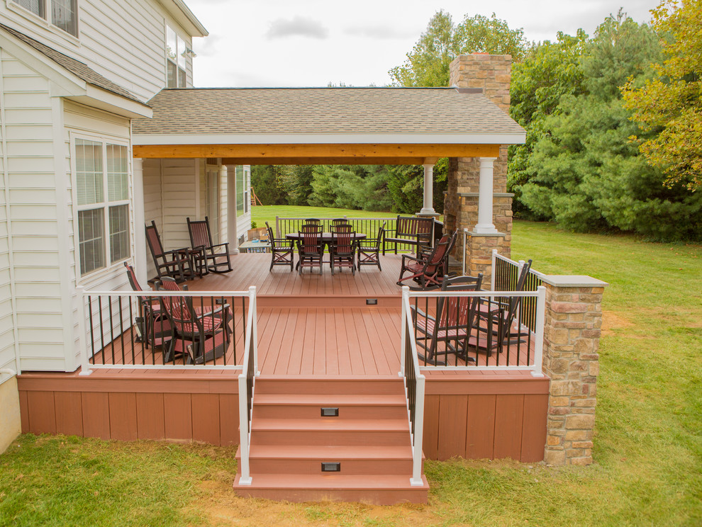 Two Tier Deck With Stone Fireplace, Deck With Fireplace Ideas