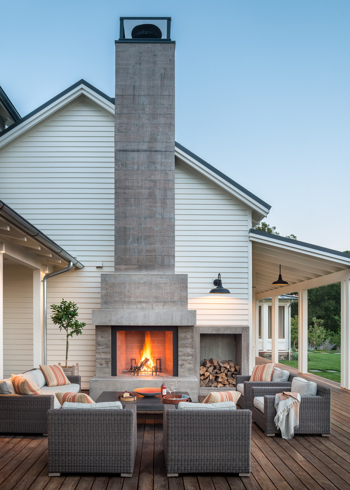 Deck - country deck idea in San Francisco with a fire pit and no cover