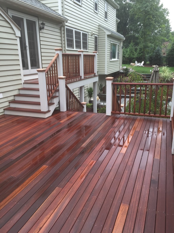 Weston mahogany two level deck with mahogany railings Transitional