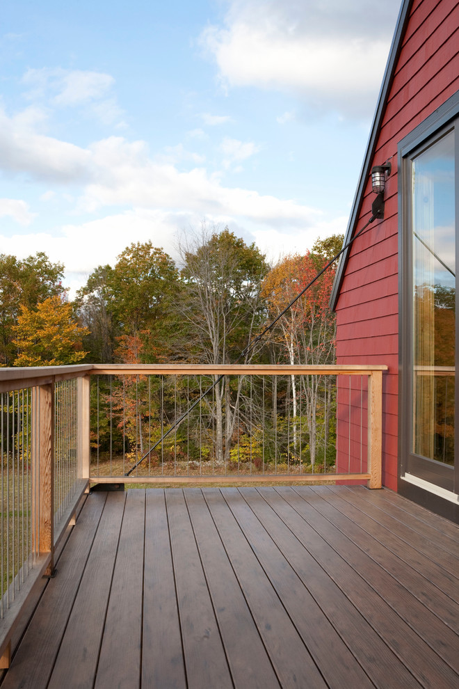Mid-sized country backyard deck photo in Portland Maine with no cover
