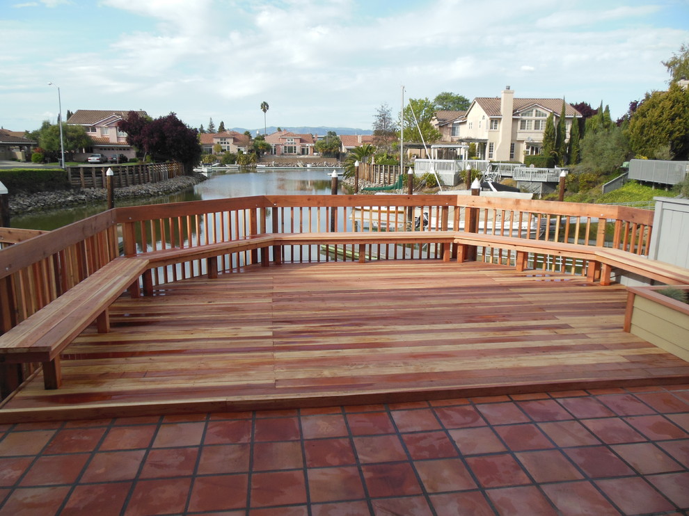 Photo of a large traditional back terrace in San Francisco with a dock and no cover.
