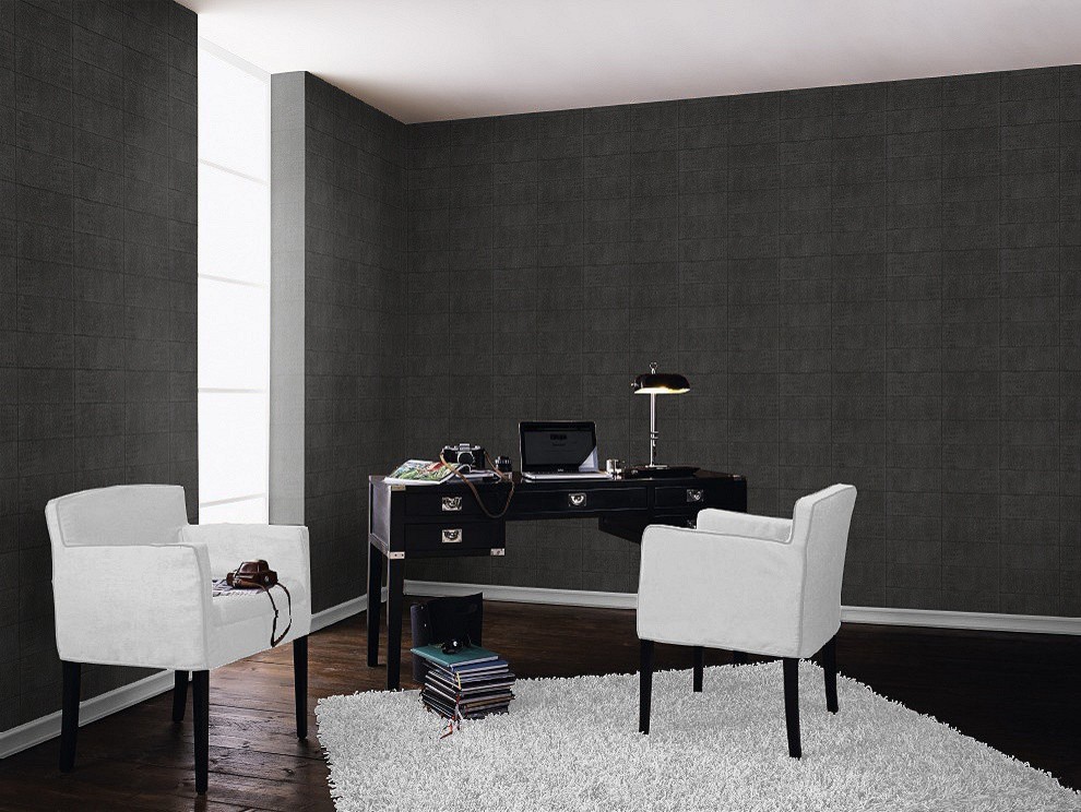 Esempio di un ufficio minimalista di medie dimensioni con pareti grigie, nessun camino e scrivania autoportante