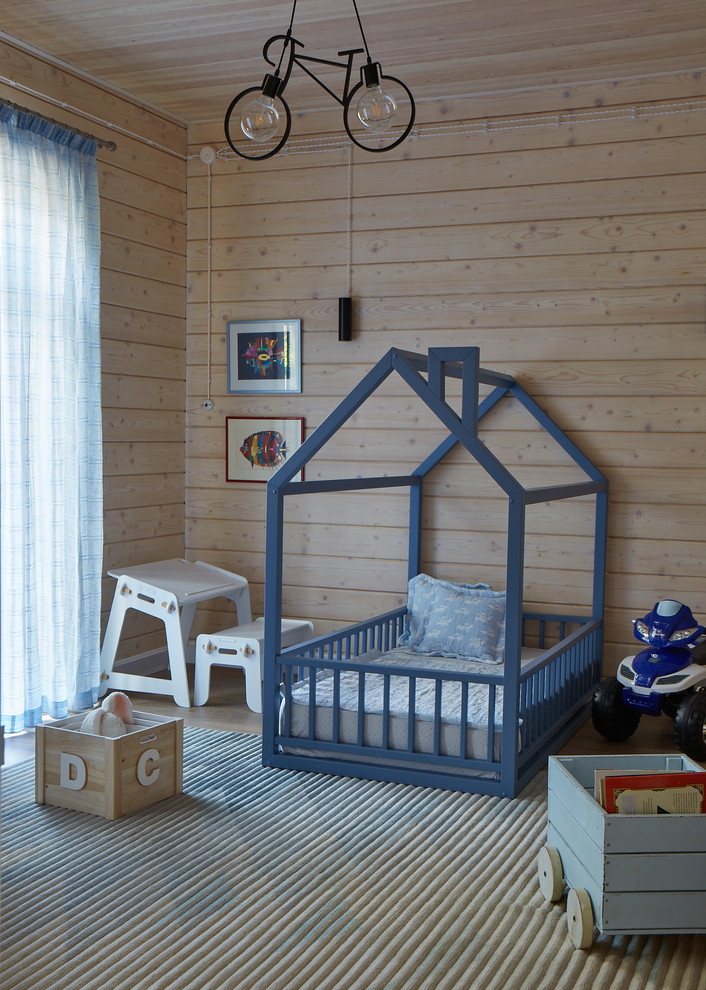 Свежая идея для дизайна: детская в современном стиле с спальным местом и бежевыми стенами - отличное фото интерьера