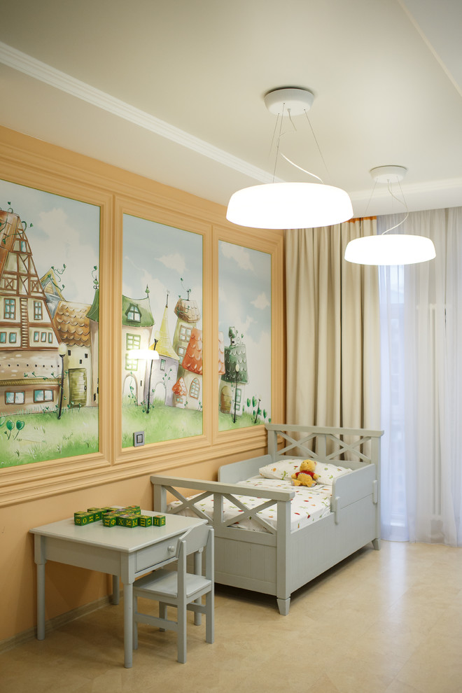 Свежая идея для дизайна: детская в классическом стиле с спальным местом и разноцветными стенами - отличное фото интерьера