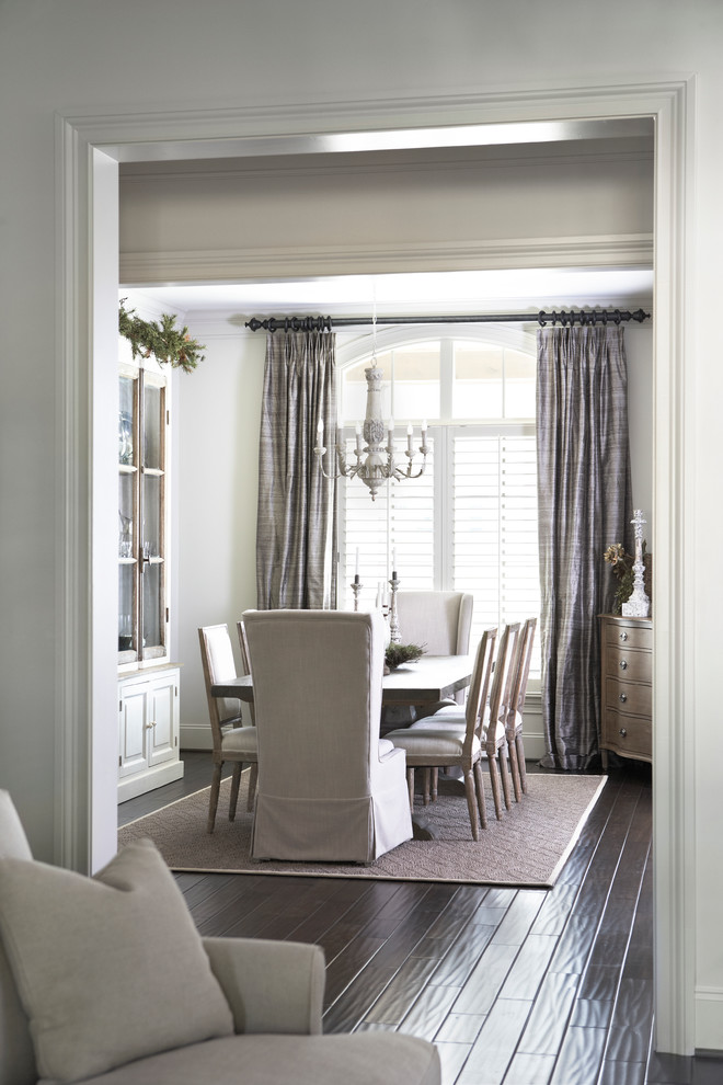 This is an example of a classic dining room in Other with dark hardwood flooring.