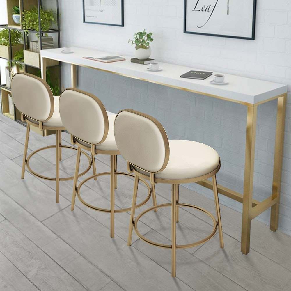 $145.99" Modern Counter Height Bar Stool with Back Beige Faux Leather  Upholstery - Contemporary - Dining Room - Other - by HOMARY LIMITED | Houzz