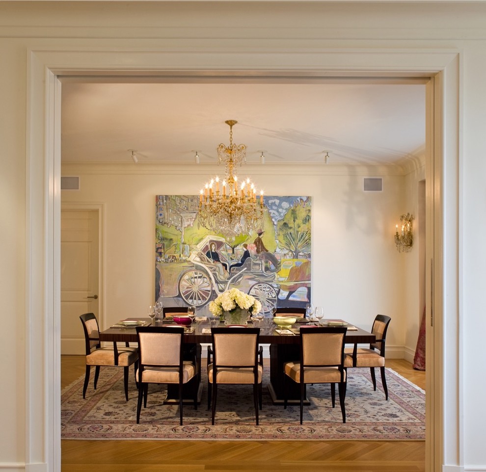 Trendy dining room photo in New York with beige walls