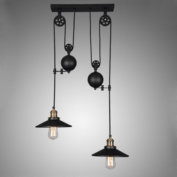 $169.99,Tray Adjustable Height Pulldown 2-Light Island Pendant Retro  Industrial - Industrial - Dining Room - by HOMARY LIMITED | Houzz UK