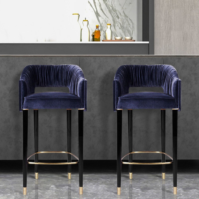 $175.99 Modern Blue Velvet Counter Height Bar Stool with Footrest - Dining  Room - Other - by HOMARY LIMITED | Houzz UK