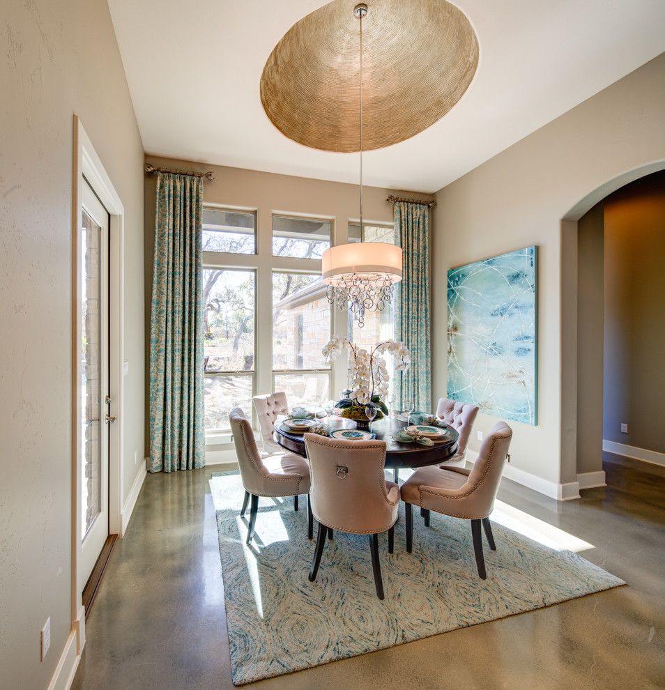 Enclosed dining room - mid-sized transitional enclosed dining room idea in Austin with beige walls and no fireplace