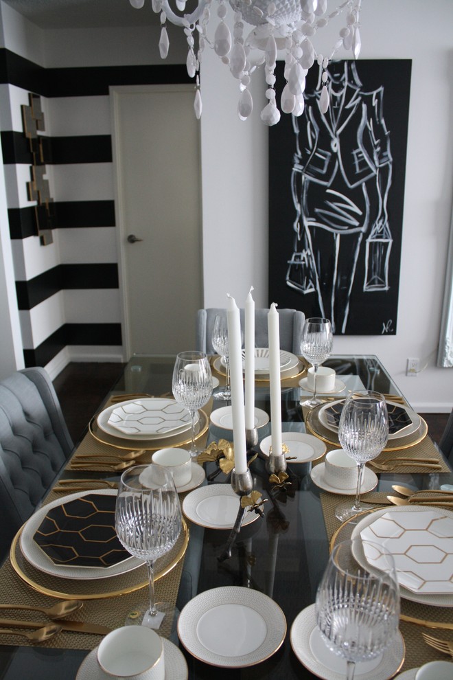 Example of a trendy dining room design in Toronto with white walls