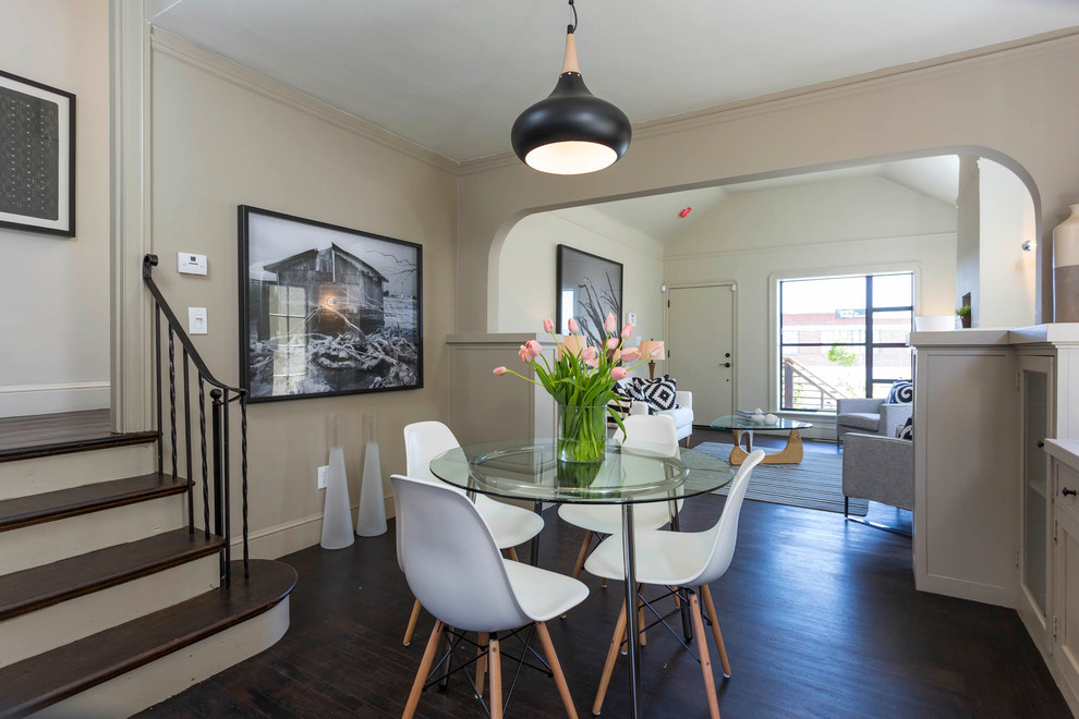 Photo of a modern dining room in San Francisco with beige walls.