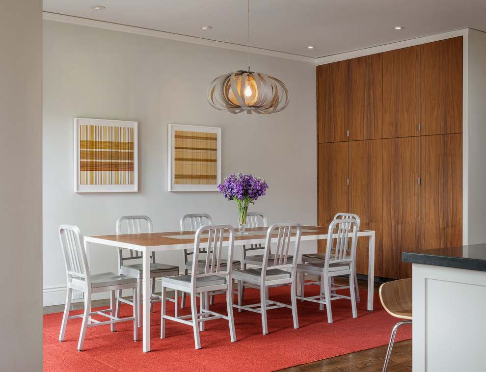 Dining room - contemporary dining room idea in San Francisco with white walls