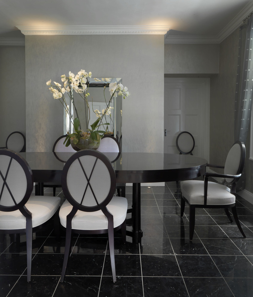 Inspiration for a large traditional enclosed dining room in Hampshire with marble flooring and grey walls.