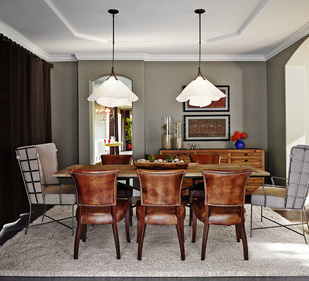 Large transitional dark wood floor kitchen/dining room combo photo in San Francisco with gray walls and no fireplace