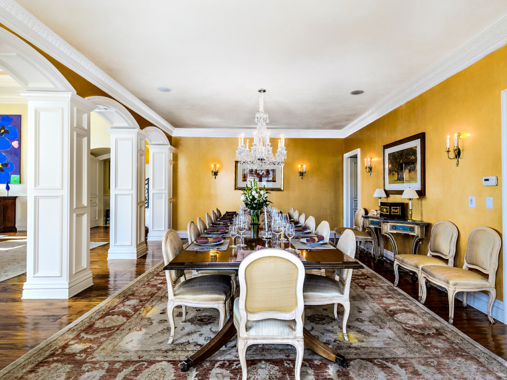 Example of a huge classic dining room design in San Francisco with metallic walls