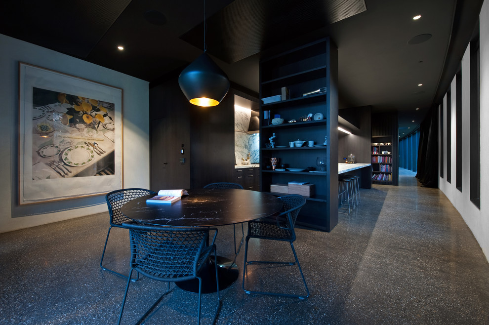Große Moderne Wohnküche mit Betonboden in Adelaide