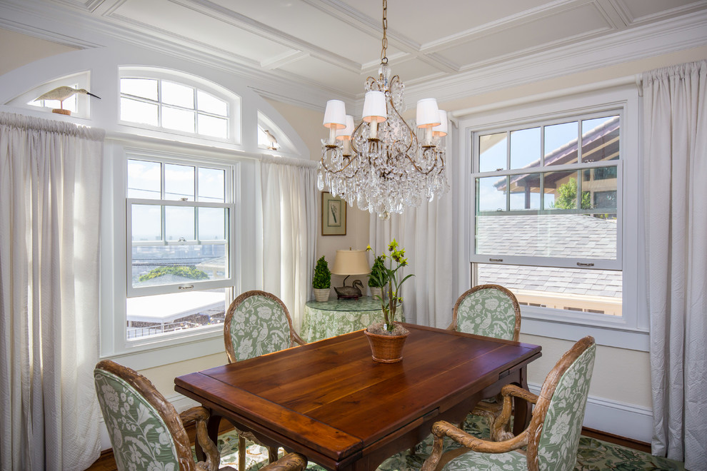 Example of a mid-sized classic dark wood floor enclosed dining room design in Hawaii with beige walls