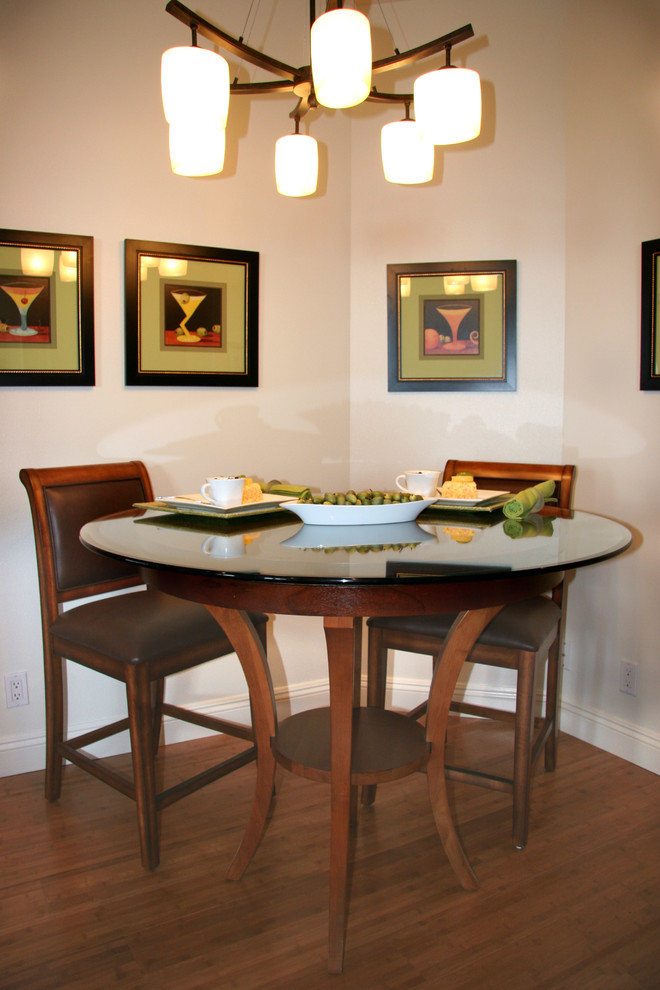 Inspiration for a contemporary dining room remodel in Hawaii with white walls