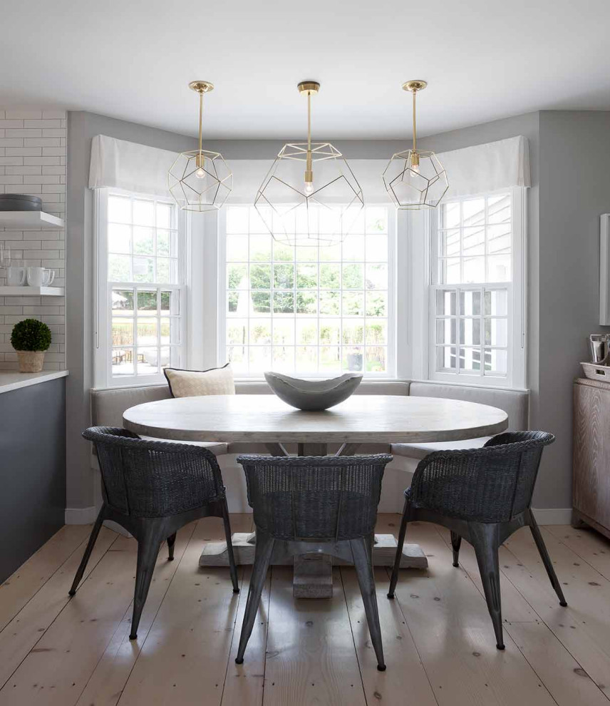 Inspiration for a mid-sized coastal medium tone wood floor dining room remodel in New York with no fireplace