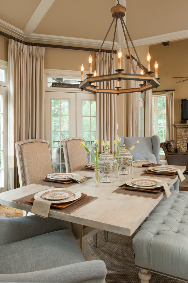 Inspiration for a medium sized traditional open plan dining room in Atlanta with beige walls, medium hardwood flooring, no fireplace and brown floors.