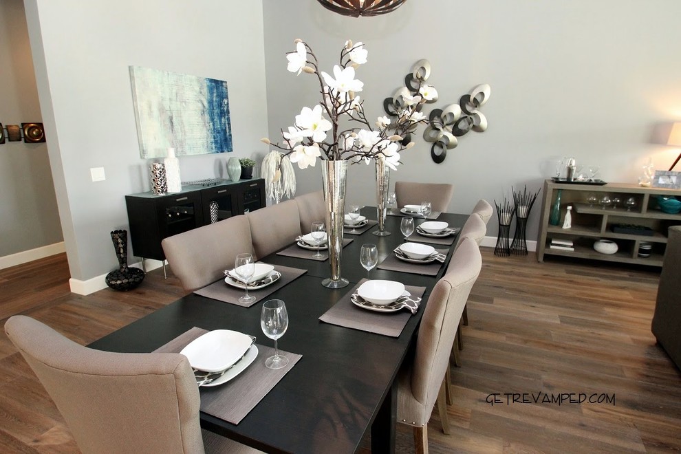 Inspiration for a classic open plan dining room in Phoenix with grey walls.