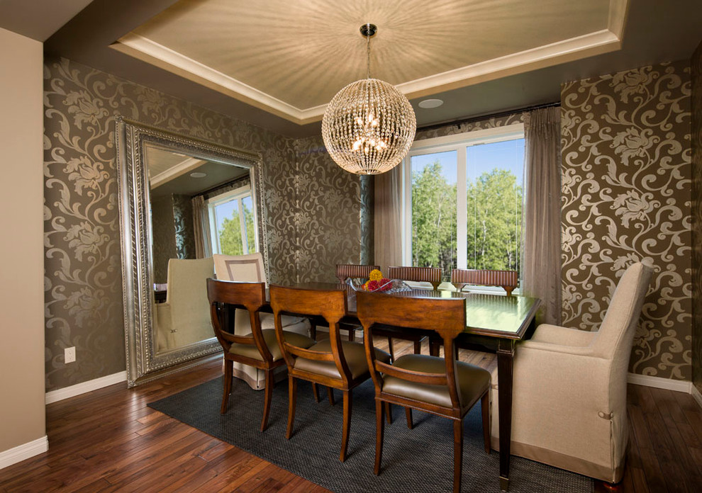 Trendy dark wood floor dining room photo in Calgary