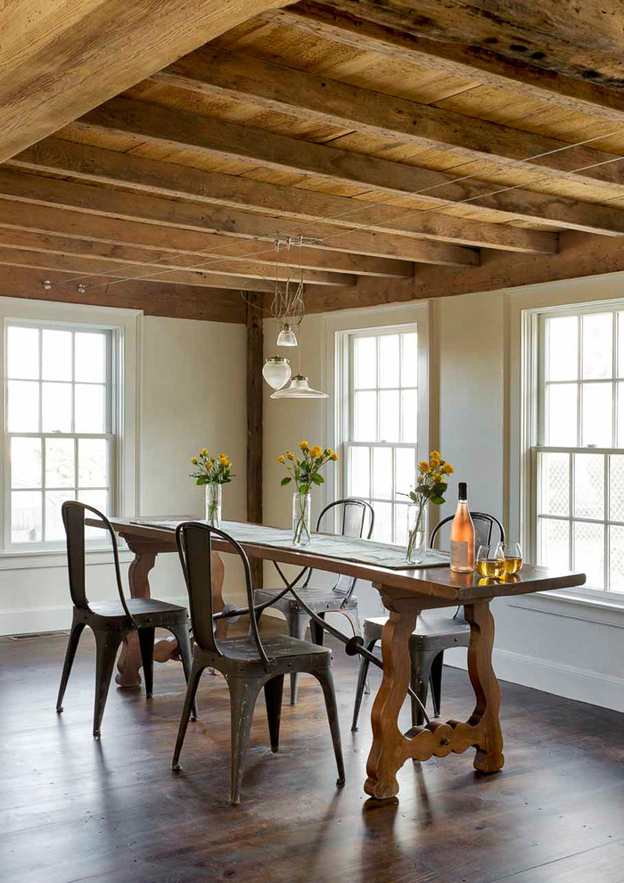Design ideas for a small farmhouse dining room in Boston.