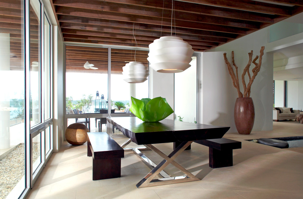 Inspiration for a large contemporary dining room in Other with white walls.