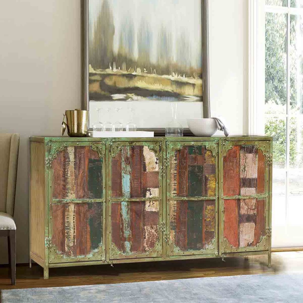 Appalachian Rustic Reclaimed Wood 4 Door Industrial Buffet Eclectic
