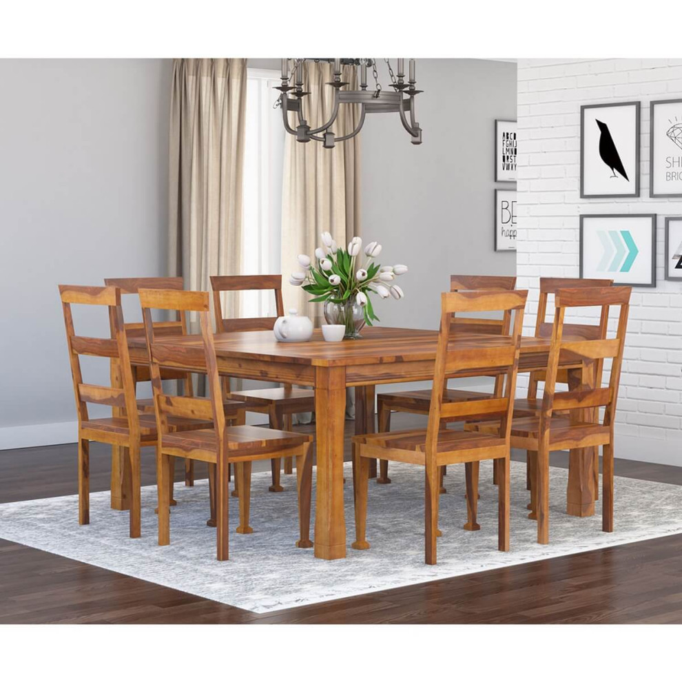 Appalachian Wood Rustic Square 9Pc Dining Table and Chair Set Dining