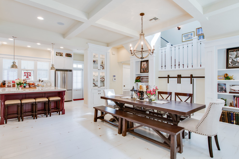Cottage painted wood floor kitchen/dining room combo photo in Austin with beige walls