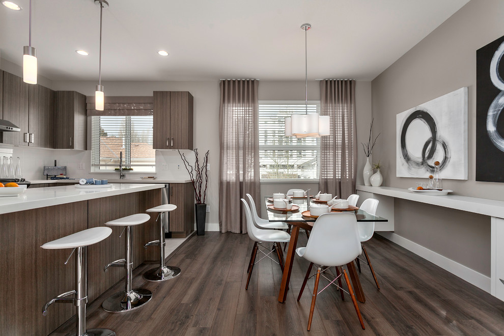 Small contemporary open plan dining room in Vancouver with grey walls and no fireplace.
